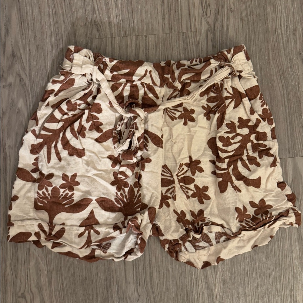 High Waist Brown and Cream Tropical Shorts